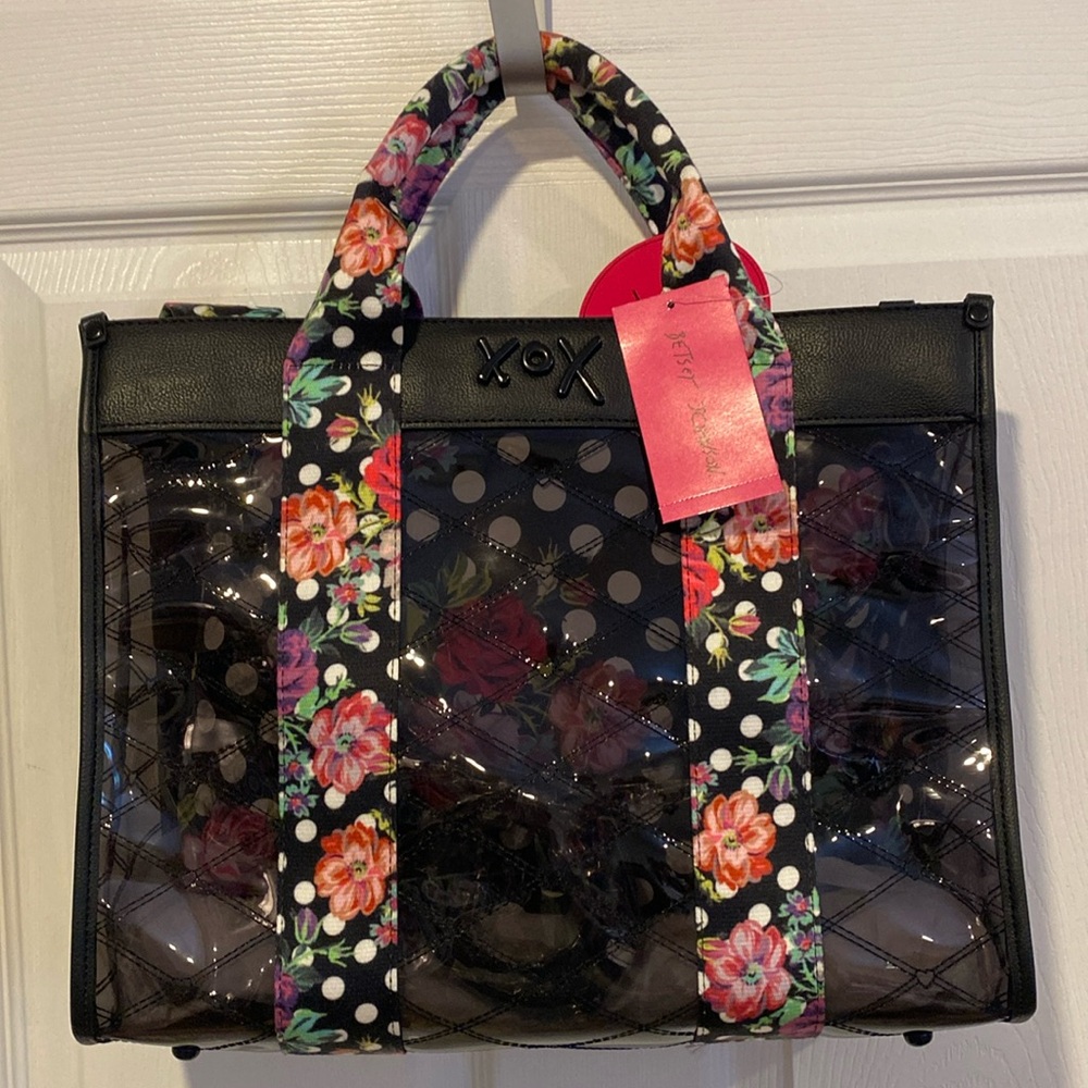 BNWT BETSEY JOHNSON XOCLEARS Polka Dot Floral Shoulder Crossbody Satchel Bag